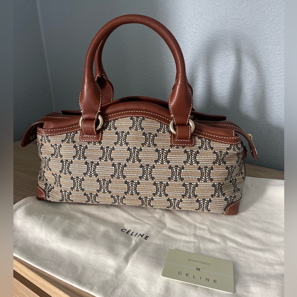 CELINE Ultra Rare Straw Raffia Macadam East West Panier Satchel Triomphe